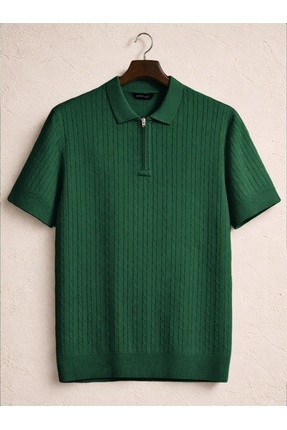 BLUE STREET Men's Buttoned Ribbed Knitwear Polo T-Shirt Slim Fit