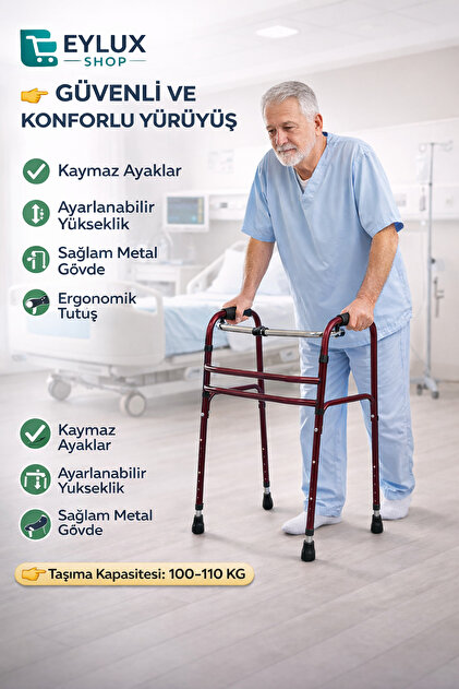 Hasta Yürüteci Walker Yürüteç 4 Ayaklı Metal 22 mm Yürüteç Ayarlanabilir Boy Walking Aid Product