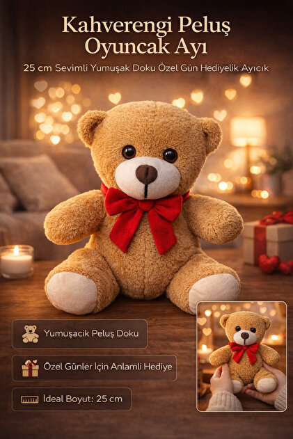 Kahverengi Peluş Oyuncak Ayı 25 cm Sevimli Yumuşak Doku Özel Gün Hediyelik Ayıcık