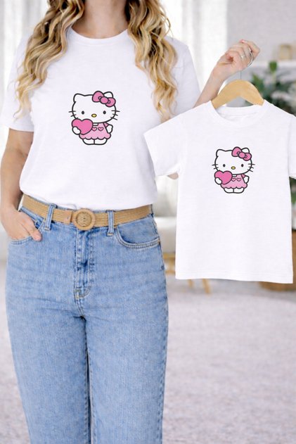 Mother-Daughter Combination Oversized T-Shirt Twin T-Shirt with Teddy Bear Print (Sold as a Single Item)