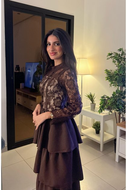 Short Dress Sen Mahir Layered Lace Fabric