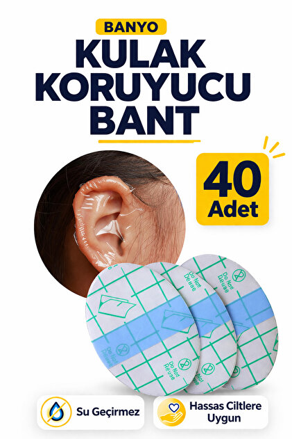 Banyo Kulak Koruyucu Bant 40 Adet Su Geçirmez Kulak Bandı Duş İçin Şeffaf Kulak Koruyucu