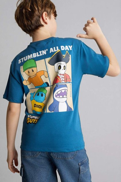 %100 Pamuk Stumble Guys New Regular Fit Bisiklet Yaka Kısa Kollu Tişört Erkek Çocuk G8916A826SM