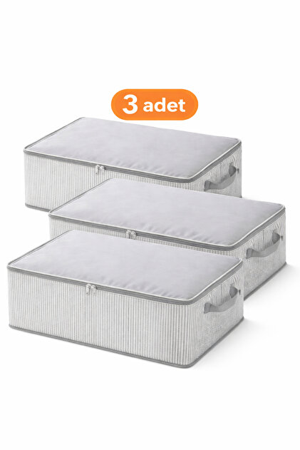 EVELLA HOME 3'lü Çizgili Baza Altı Hurcu 65x45x22 cm Yer