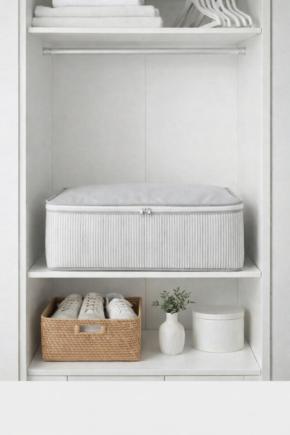 EVELLA HOME 3'lü Çizgili Baza Altı Hurcu 65x45x22 cm Yer