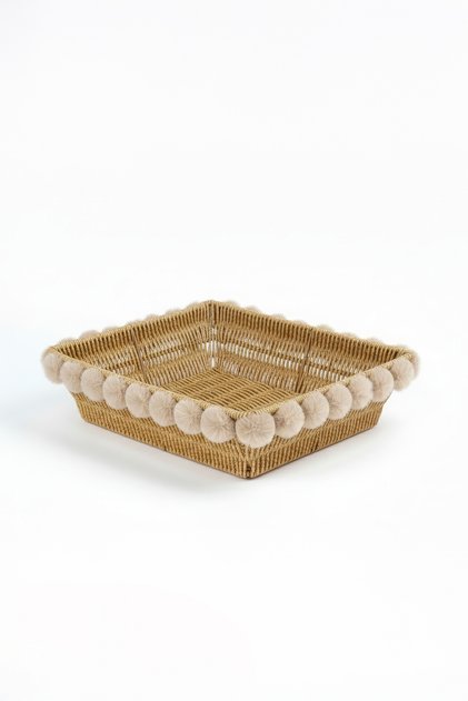 Ponpon Detaylı Çok Amaçlı Sepet – Dikdörtgen (30 cm x 23,5 cm)