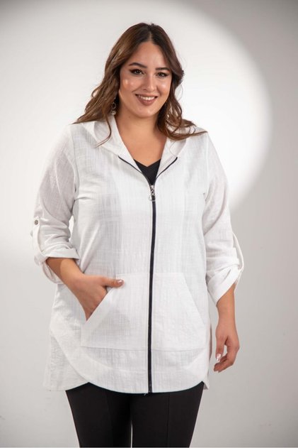Women's Plus Size Hooded Linen Cap White