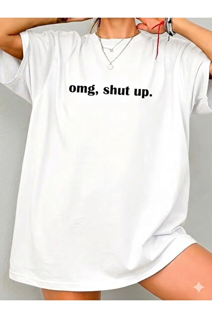 Women's Plus Size Omg, Shut Up. Printed Oversize T-Shirt Casual Boyfriend Style
