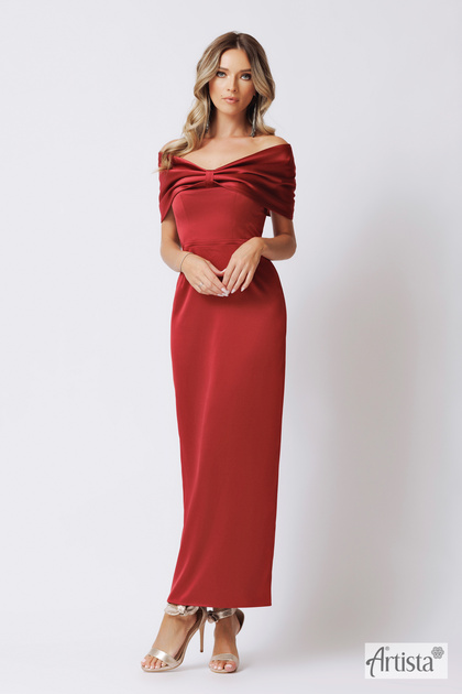Rochie elegantă midi cu umeri căzuți