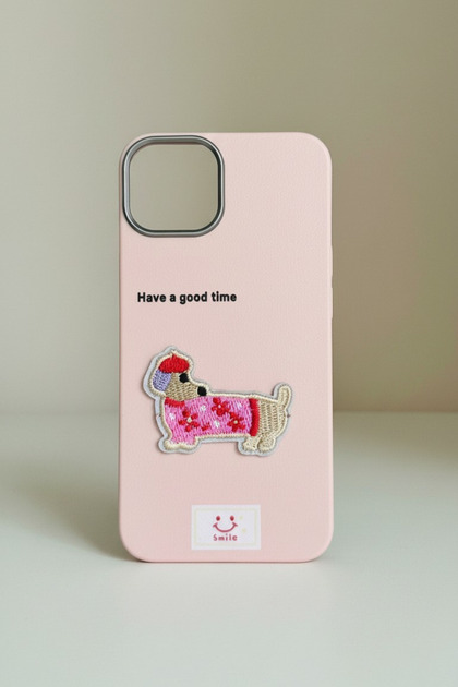 iPhone 14 Pro Max Compatible Silicone Phone Case with Kawaii Embroidery and Cute Dog Figure