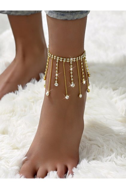 Embellished Anklet with Tassel Pendants
