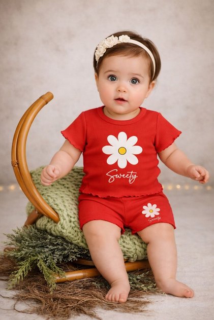 Baby Girl Daisy Printed 2-Piece Ribbed Set with Shorts