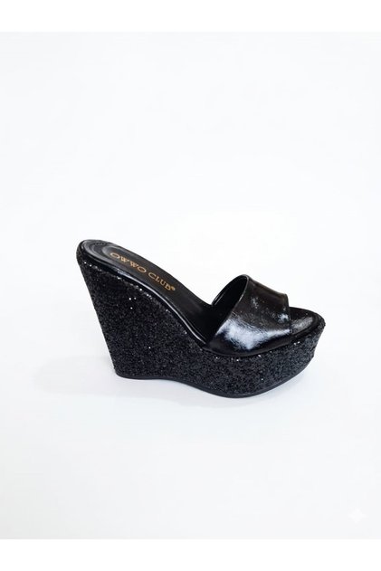 Hazel;Black, 12 cm Wedge Heeled Slippers