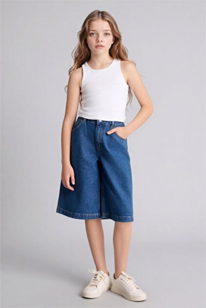 Defacto Girl's Denim&Canvas Shorts G6353A8/Nm28 Mid Blue - Trendyol