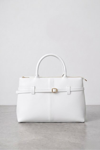 Faux Leather Women's Hand and Shoulder Bag with Belt Detail