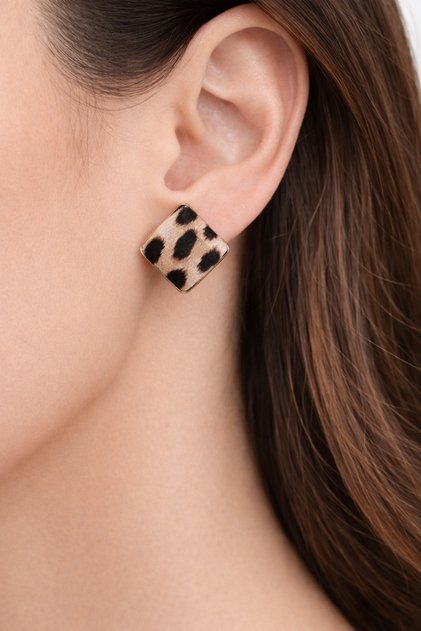 Leopard Patterned Cross Square Earrings Stylish Daily Women's Earrings
