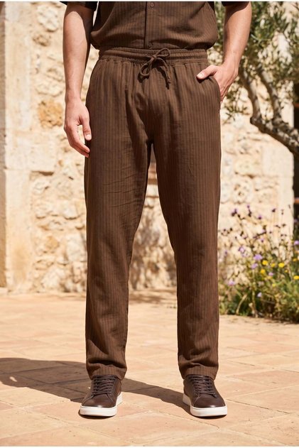 Calvert Tensel Cotton Fabric Striped Relaxed Fit Men's Trousers - Brown