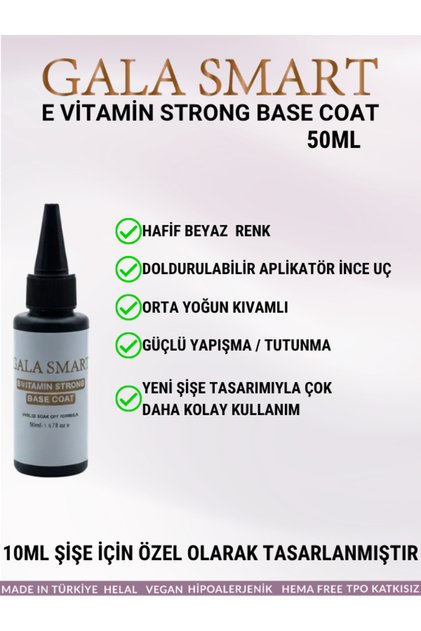 E Vitamin Strong Base Coat 50 ml UV LED Güçlü Yapışma HEMA Free Vegan
