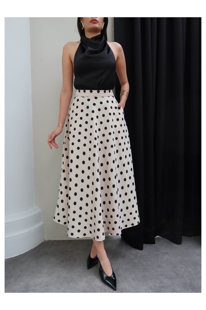 Polka Dot Flared Skirt with Pockets