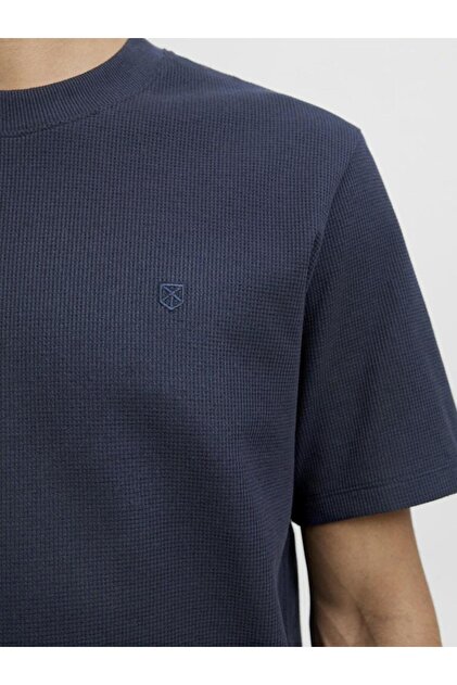 Jack & Jones Erkek Lacivert Jprblaleo Ss Structure Tee Styd Aw25 T