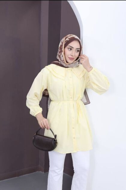 Double Collar Pleated Hijab Shirt