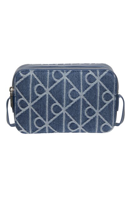 Women's Emblem Detail All-Over Printed Denim Camera Crossbody Bag Blue LV04F3430G-YBN