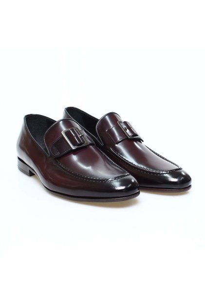Burgundy Color Laceless Genuine Leather Men's Shoes