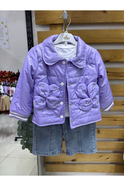 Girl's Lilac Coat and Badi Pants 3-Piece Top and Bottom Set