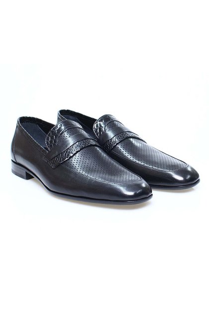 Black Color Laceless Genuine Leather Men's Shoes
