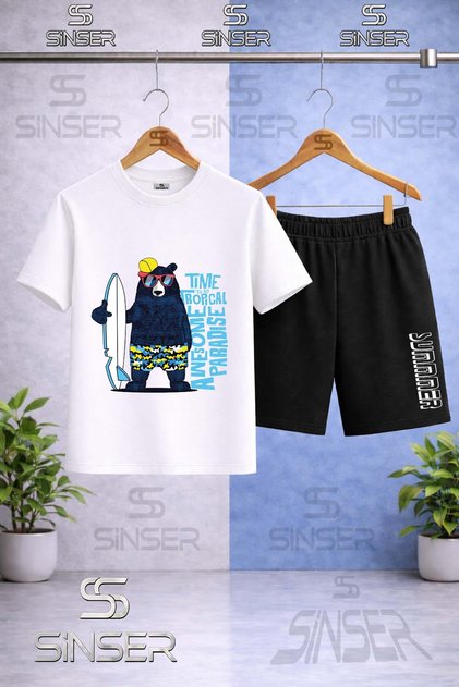 Children's Ayicik Syh Surf Sapka Printed Crew Neck T-Shirt - Shorts Set