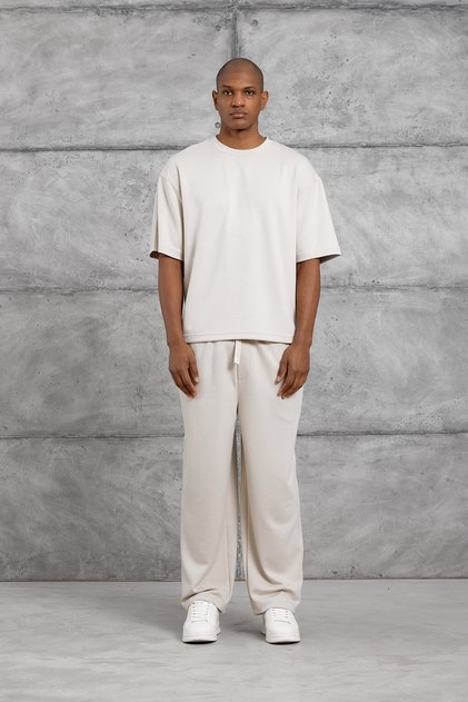 Men's T-Shirt Oysho Fabric Crew Neck Cream Oversize Crew Neck