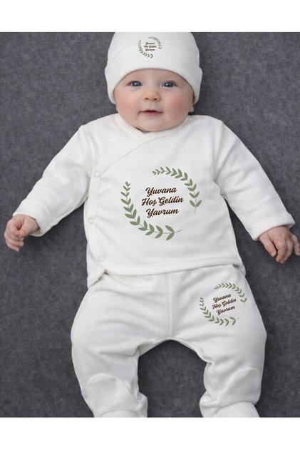 100% Cotton Unisex Welcome Written Baby Bodysuit Top and Bottom Set