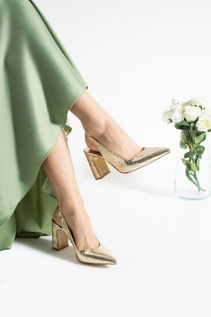 Thick-Heeled Snake-Print Gold High-Heeled Shoes [9] cm
