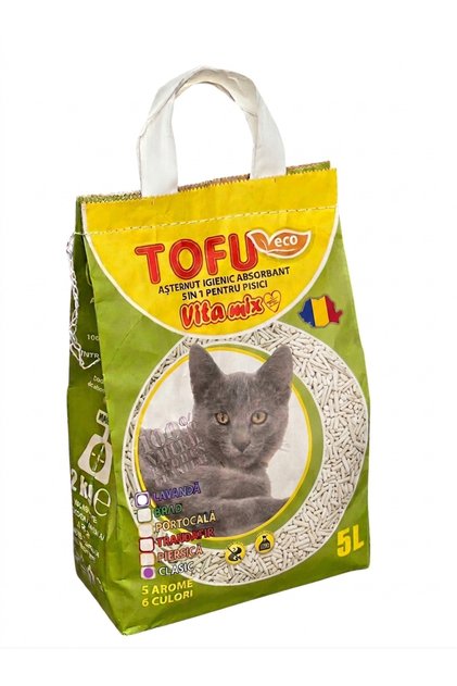 Așternut Igienic pentru Pisici Tofu , 100% , Biodegradabil, Absorbție Rapidă, 5 Litri