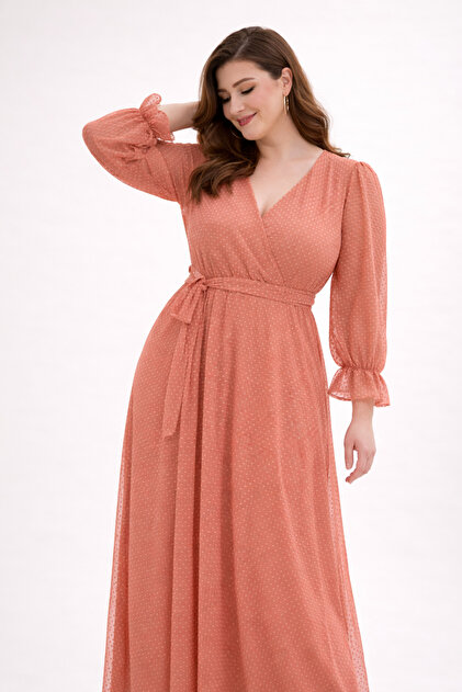 IILTI Plus Size Evening Dresses - Orange - Long- Trendyol
