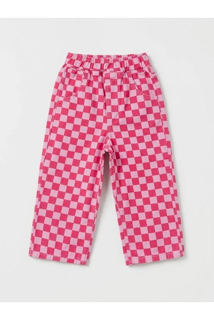 Girl's Pink Pants with Checkered Pattern