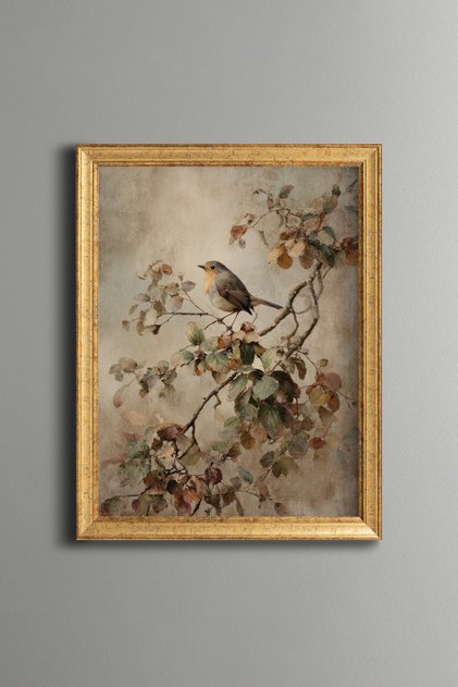 Dal Üzerinde Kuş – Vintage Desenli Çerçeve – İnce Model
