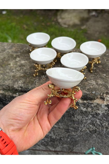 Tasarım Metal Ayaklı Porselen 6lı Mini Lokumluk Reçellik Sosluk