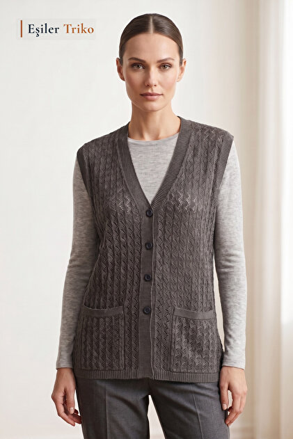 Women's mother's vest - cool spring mercerized knitwear, pocketed, buttoned