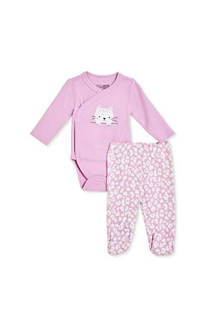 HelloBaby Kız Bebek Zıbın Body-Alt Hayvan Baskılı Çıtçıtlı Bisiklet Yaka Long Sleeve Patikli