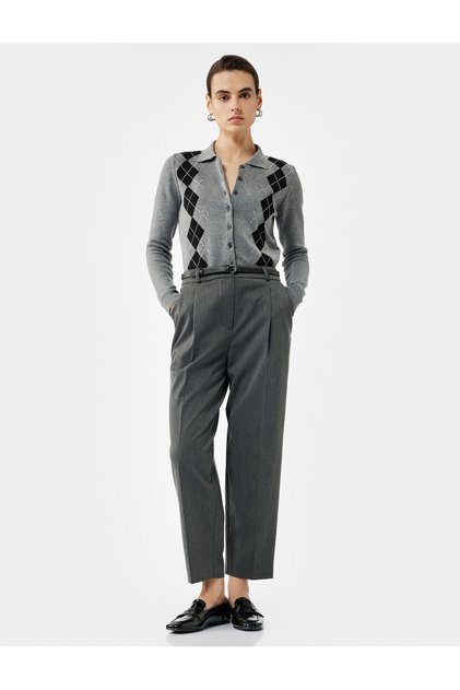 High-Waisted Viscose Blend Straight-Leg Cigarette Pants with Pockets and Belt