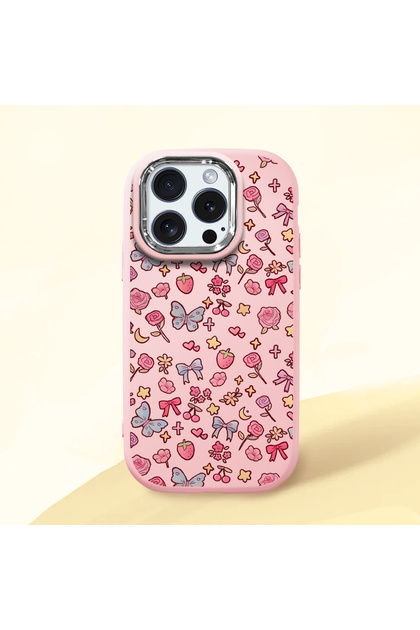 Pink Silicone Case Compatible with iPhone 15 Pro with Shock-Absorbing Camera Protections