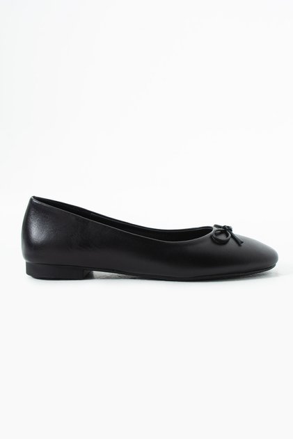 Joy Black Genuine Leather Bowknot Ballerinas