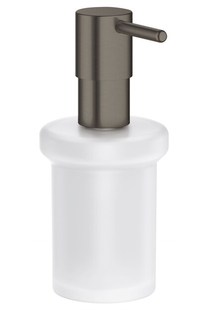 Dozator de săpun de baie Grohe, model Essentials, sticlă, metal, grafit dur periat, antracit