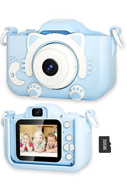 Kids' Selfie Camera for Girls, HD Digital Camera, MP3 Player, Ages 4-12, 32GB Card,Blue