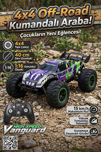 craftivio 40 cm Dev Boy 4x4 Uzaktan Kumandalı Araba 1:16 Ölçek