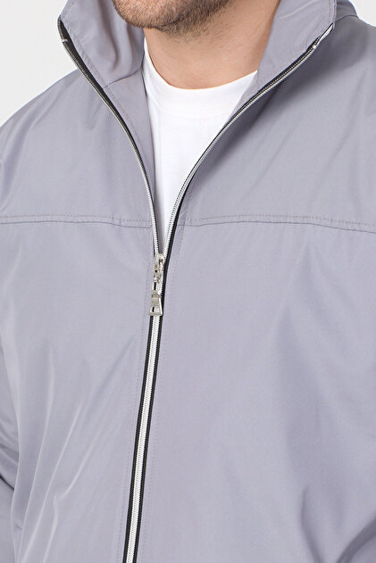 Men's Gray Waterproof Spring Jacket with Sleeve Zipper Detail