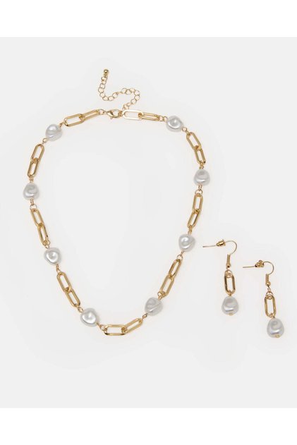 Women Gold Necklace Set with Earrings