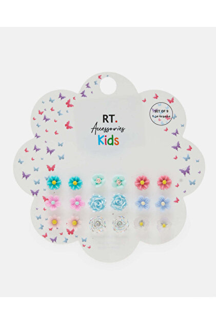 Girls Assorted Studs Embellished Set (9 Pairs)