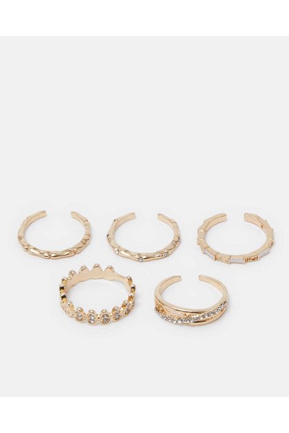 Women Gold 5-Piece Finger Ring Set